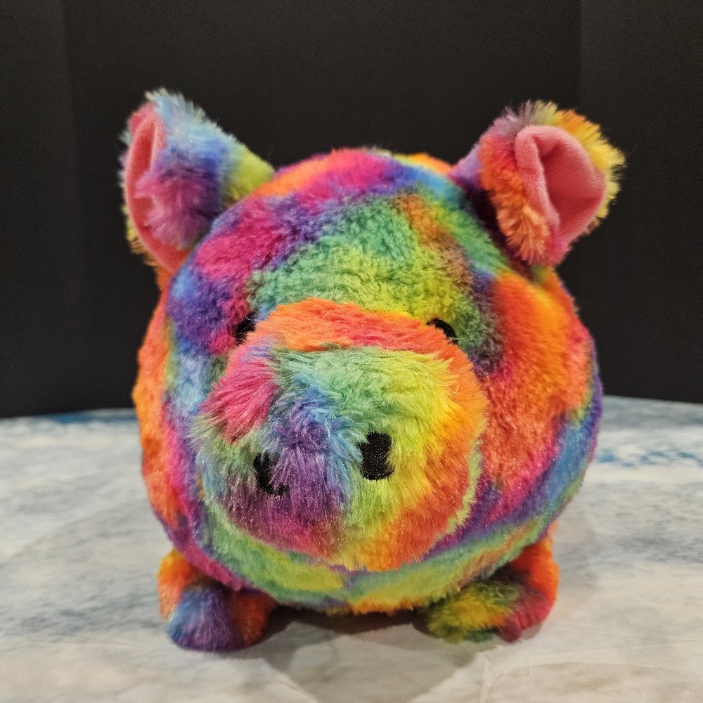 Rainbow Plush Piggy Bank Stuffed Animal Coin Bank 10" Colorful Pig